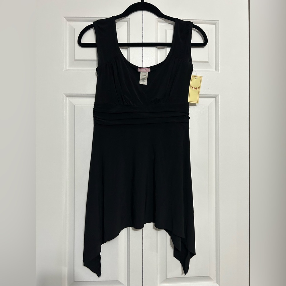 Vintage Y2K Wimsigoth Black Sleeveless Asymmetrical Empire Waist Top
